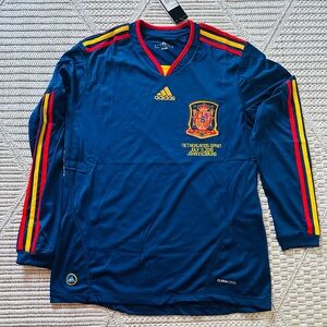adidas Men's Spain Long Sleeve Soccer Jersey - Blue with Red & Yellow Accents